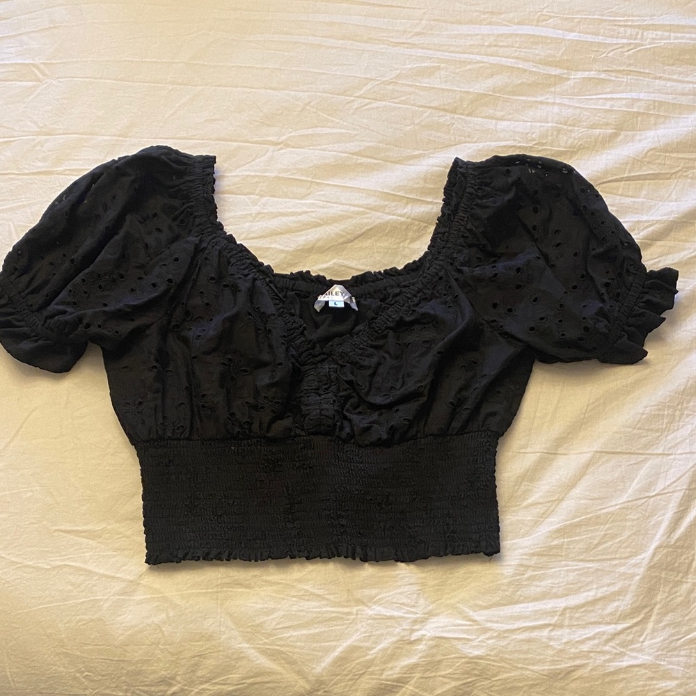 Black Eyelet Puff Sleeve Crop Top